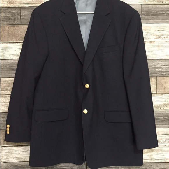 Stafford Blazer Men’s 44R Navy Blue Gold Crest Buttons Polyester Wool (Read) - Picture 9 of 14